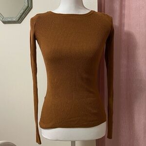 Express Camel Ribbed Knit Top